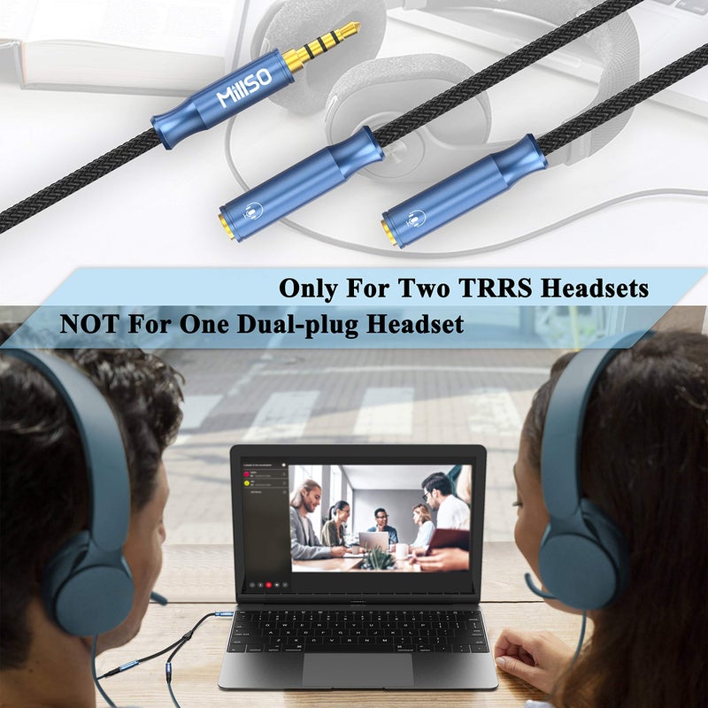 MillSO 3.5mm 4 Pole TRRS Audio Splitter Cable Nylon Braided Stereo Aux Splitter for 2 TRRS Headset to PC Laptop PS4 Xbox Smartphone - 1 FT - Image 2